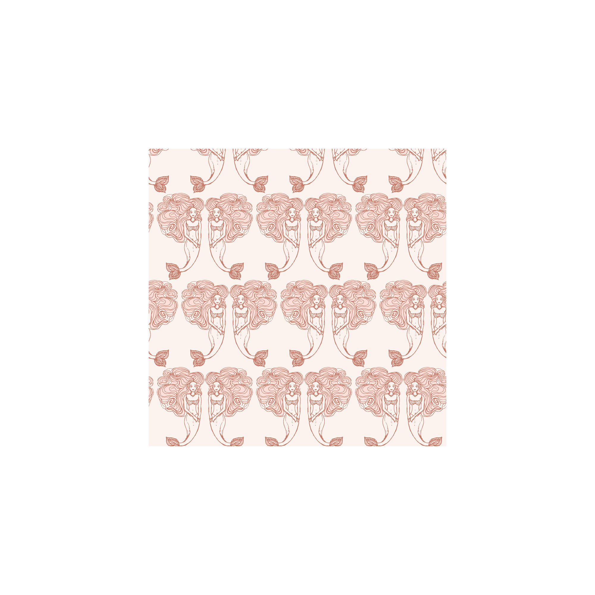 Block Print Mermaids Peel and Stick Wallpaper, Coral