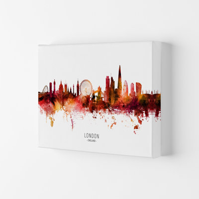 London England Skyline Red City Name by Michael Tompsett - Print