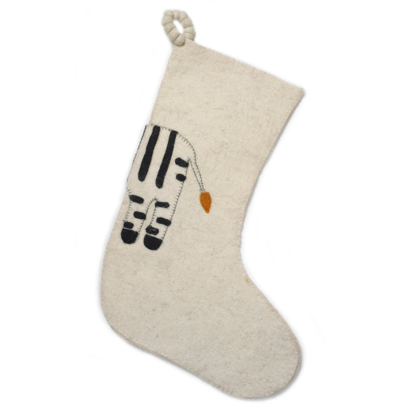 Chaussette de Noël pour enfants en laine feutrée à la main - zébré double face, Crème