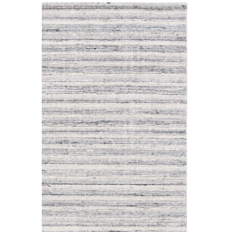 Brileigh Hand Loomed Wool/Viscose/Cotton Striped Rug in Ivory/Dark Gray, Rectangle 3' x 5'
