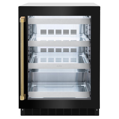 ZLINE Autograph 24 in. Touchstone Beverage Fridge with Stainless Steel Door and Nickel Helix Handle