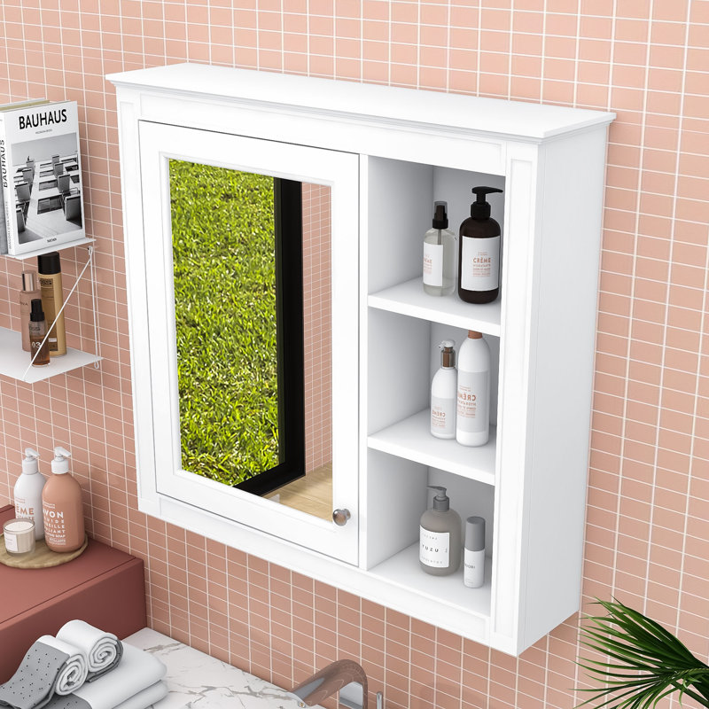 Armoire à pharmacie murale élégante avec tablettes et miroir, Blanc