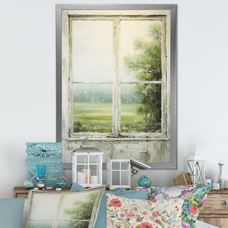 «Countryside Calm Farm Windows I - Farmhouse Windows», art mural, Cadre simple argenté, H 20 po x l 12 po x P 1 po