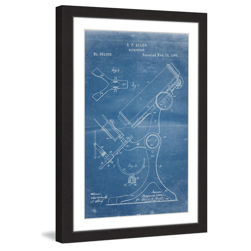 Microscope 1886 Blueprint Framed Canvas Print