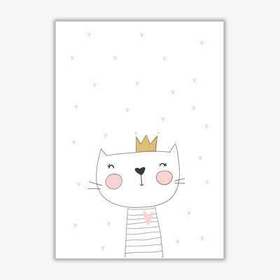 Scandi Cute Cat With Crown And Stars - Painting