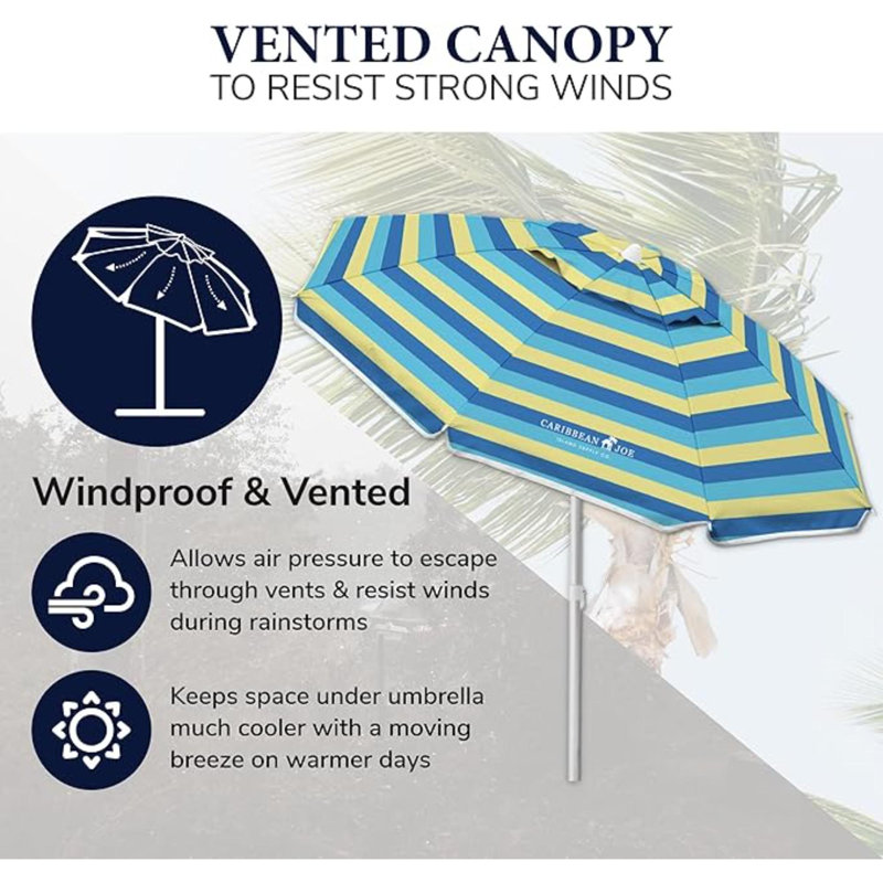 Parasol de plage portatif et réglable, Bleu / bleu marine / jaune