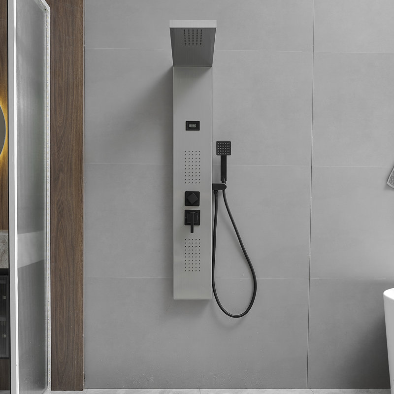 3-way Diverter Shower Tower Panel System with Fixed Shower Head, Nickel Black