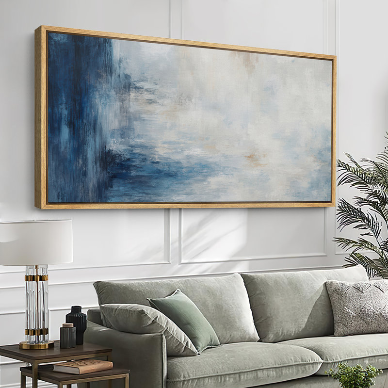 Grande impression sur toile encadrée, reproduction abstraite neutre pour décoration intérieure moderne, H 30 po x l 60 po