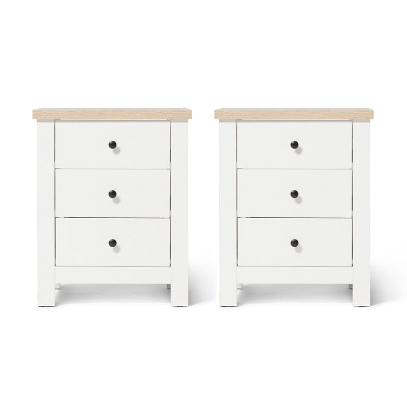 Maryhannah 45cm W Manufactured Wood Bedside Table, White, 3 Drawers