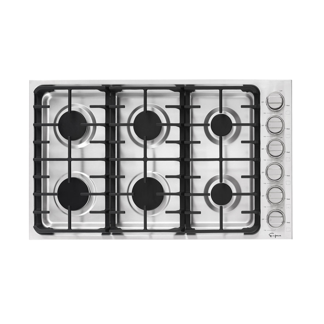 Empava Stainless Steel Gas Cooktop 6 Sealed Burners, Cast Iron Grates, LPG/NG Convertible, Kit Gas Cooktop Empava