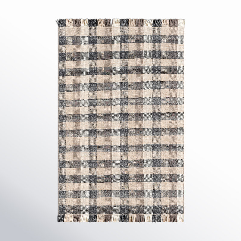 Handmade Gray and Beige Wool Plaid 5' x 7' Rug