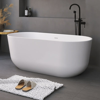 59.1 In. X 28.3 In. Acrylic Freestanding Soaking Bathtub In Glossy White