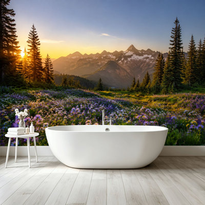 Peler et coller le papier peint, paysage de montagne, art mural auto-adhésif et amovible