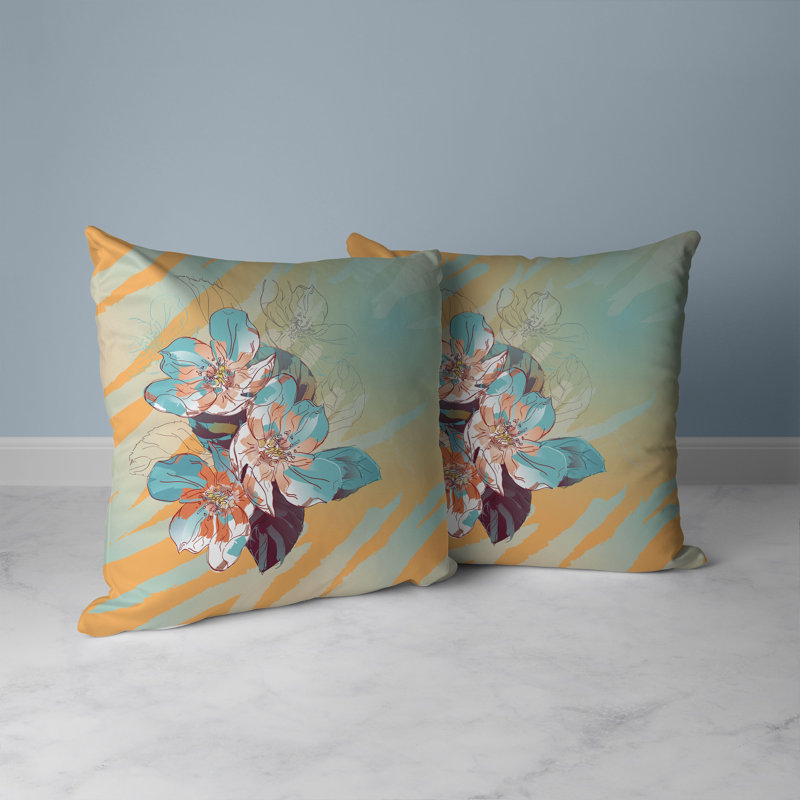 Coussin Rosemary, H 16 po x l 16 po, Orange / Cyan
