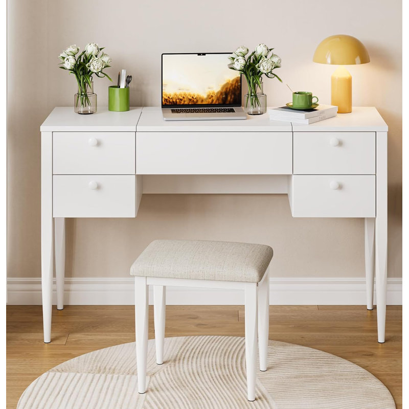 Dressing Table with Mirror, White