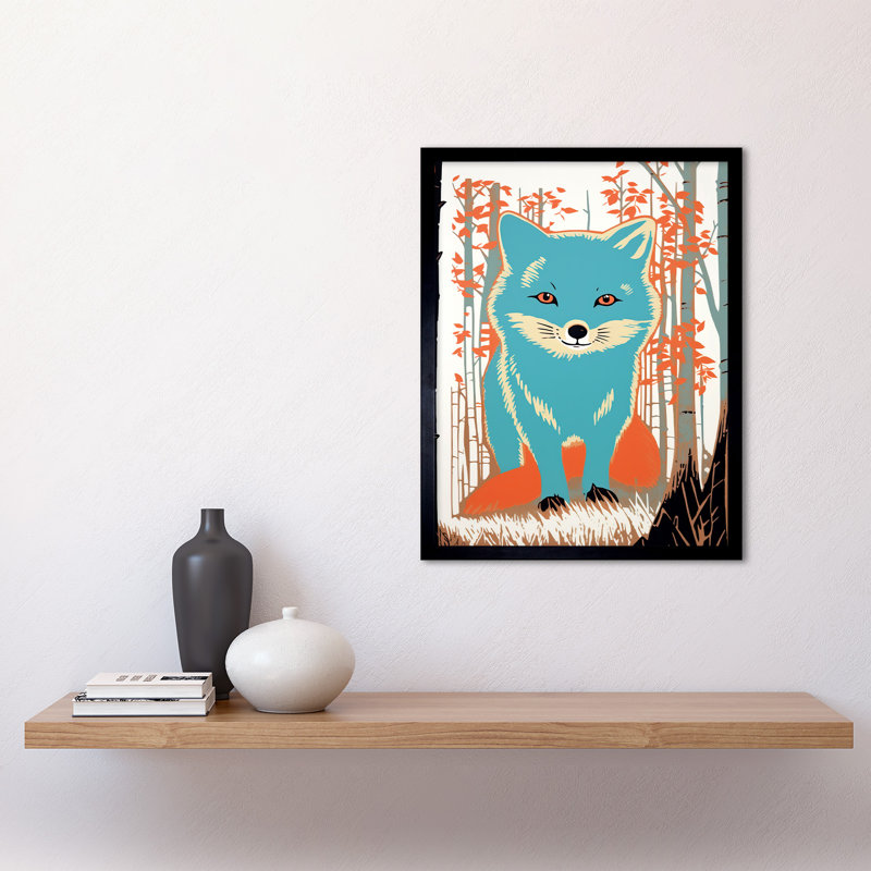 Alexandera Cute Blue Fox 1 Piece Single Picture Frame Wall Art