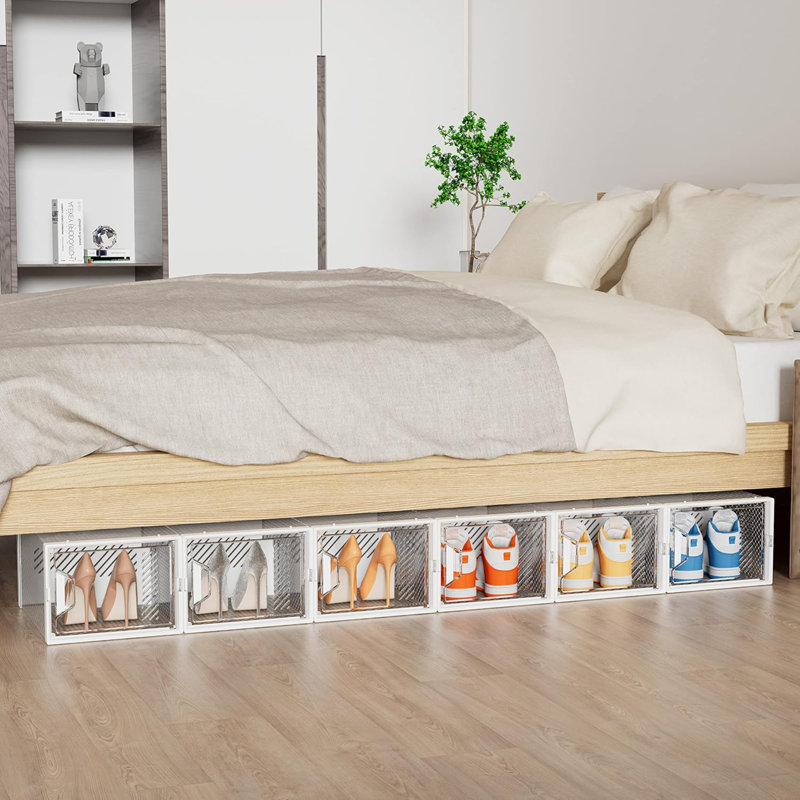 Large Shoe Storage Box,12 Pcs Shoe Box Plastic Stackable, Shoe Organizer Containers With Lids,Fit UK 12, Clear