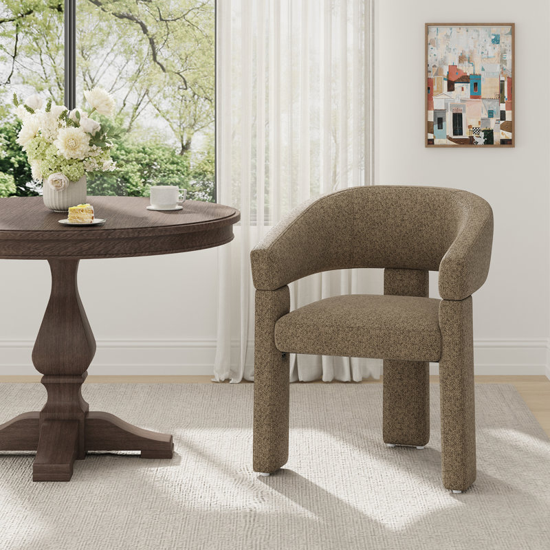 Upholstered Barrel Dining Arm Chair, Camel