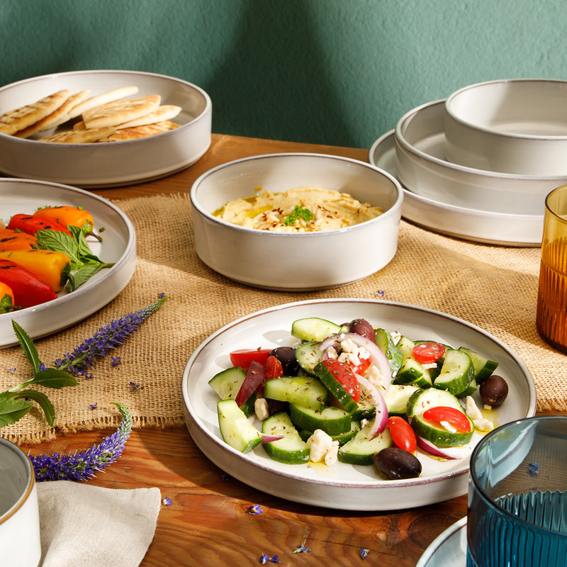 Santorini Terracotta Dinnerware Set - Service for 4, Moonstone White