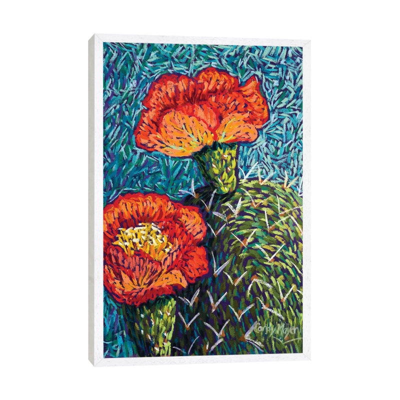 Prickly Pear In Orange by Candy Mayer - Painting on Canvas, 66.04cm H x 20.32cm W x 3.81cm D, White Framed Canvas