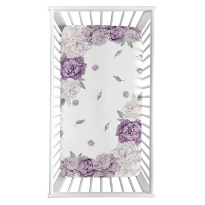 Lavender Purple And Ivory Peony Floral Garden Coll Floral - Piece Standard Crib Fitted Sheet