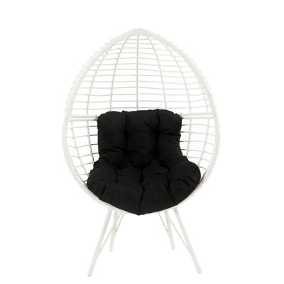 Chaise longue de patio en tissu galvanisé noir et osier blanc