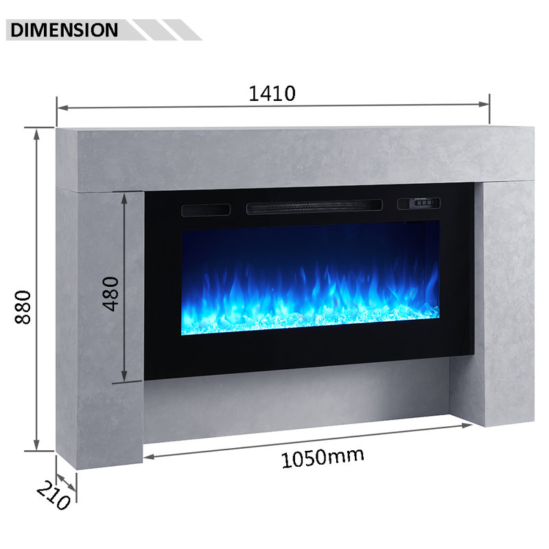 FLAMME Carmaux Freestanding Electric Fireplace, 3 LED Flame Colours, 2kW Heater, Logs or Crystal Fuel Bed, Remote, Cement Grey