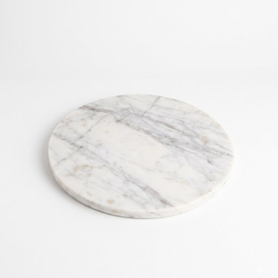 Plateau rond plat en marbre blanc