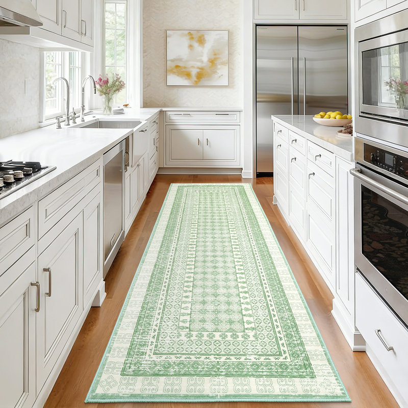 Vintage Oriental Geometric Area Rug, Washable Non-Slip Low-Pile Carpet, Foldable Portable Tribal Print Rug for Living Room, Bedroom, Kitchen, Hallway