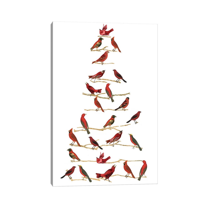 «Red Bird Christmas Collection B» par Studio W - reproduction imprimée, Toile tendue, H 40 po x l 26 po x P 1,5 po