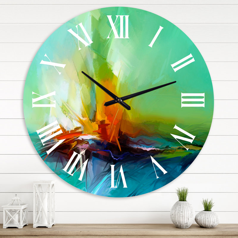 Abstrait paysage marin coloré III - horloge murale moderne, Moyen