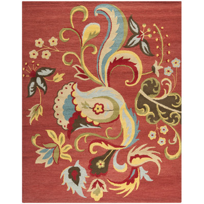 Tapis rouge en laine touffeté à la main Ferrera Jahiem