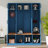 Hall Tree With 4 Hidden Hanging Hooks, Versatile Walnut Seating Bench With 8 Doors, Entryway Shoe Cabinet With Open Compartments-1953416084