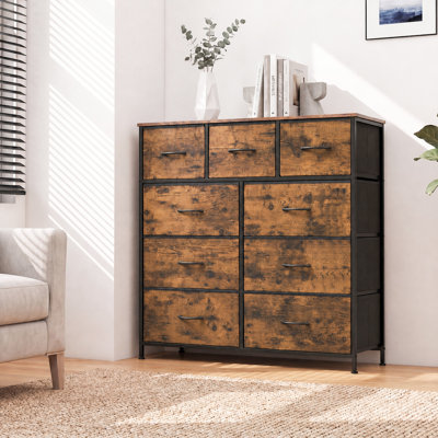 Reinardo 39.4" W 9-Drawer Dresser with Wood Top, Tall Dresser With Sturdy Steel Frame, Chest Of Drawers For Closet, Bedroom, Living Room