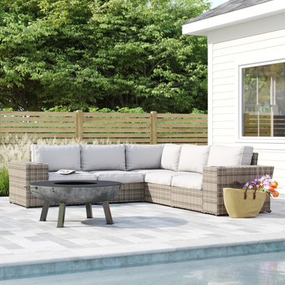 Ayantu Fully Assembled 102'' Wide Outdoor Wicker Reversible Patio Sectional with Cushions