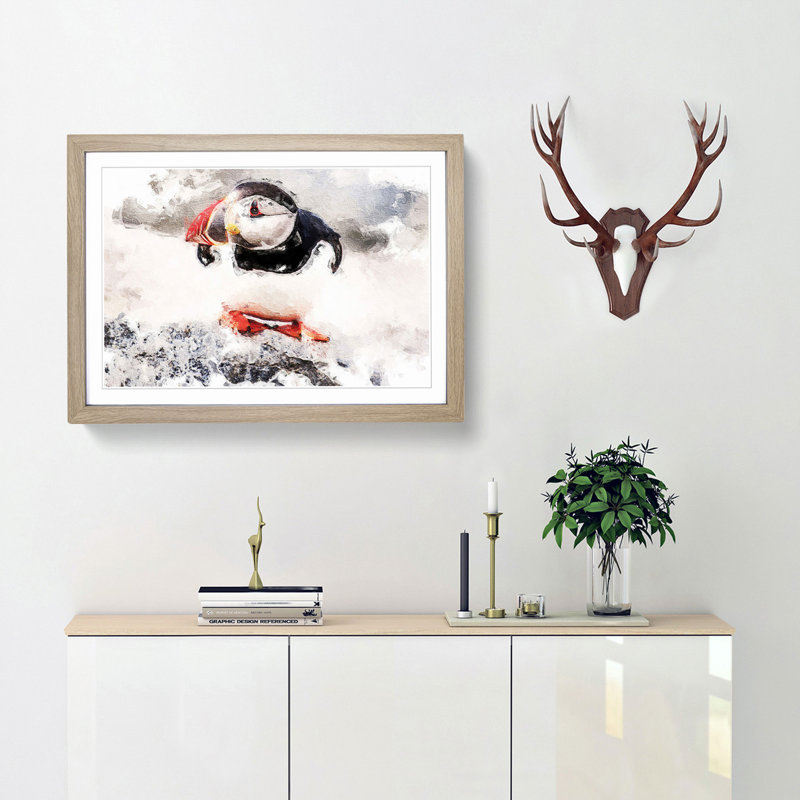 Atlantic Puffin - Framed Print, 45cm H x 63cm W x 2cm D, Oak Framed