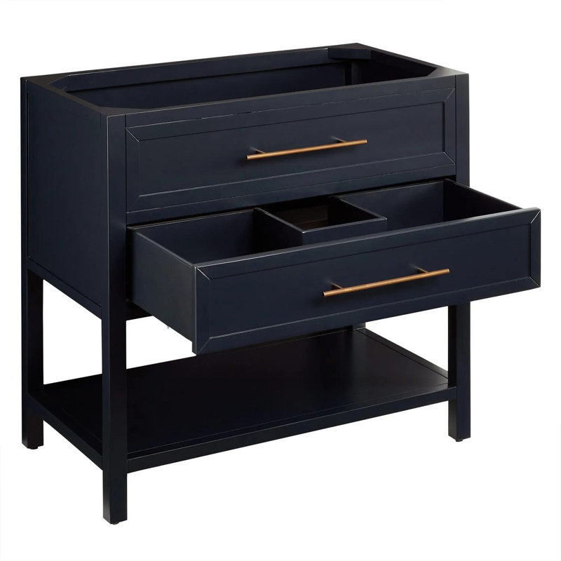 Midnight Navy Blue Mahogany Single Bathroom Vanity with Drawers and Shelf
