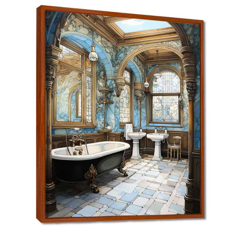 «Bathroom Elegant Mon monochrome», reproduction d'art sur toile encadrée, H 20 po x l 12 po x P 1 po, Cadre flottant brun