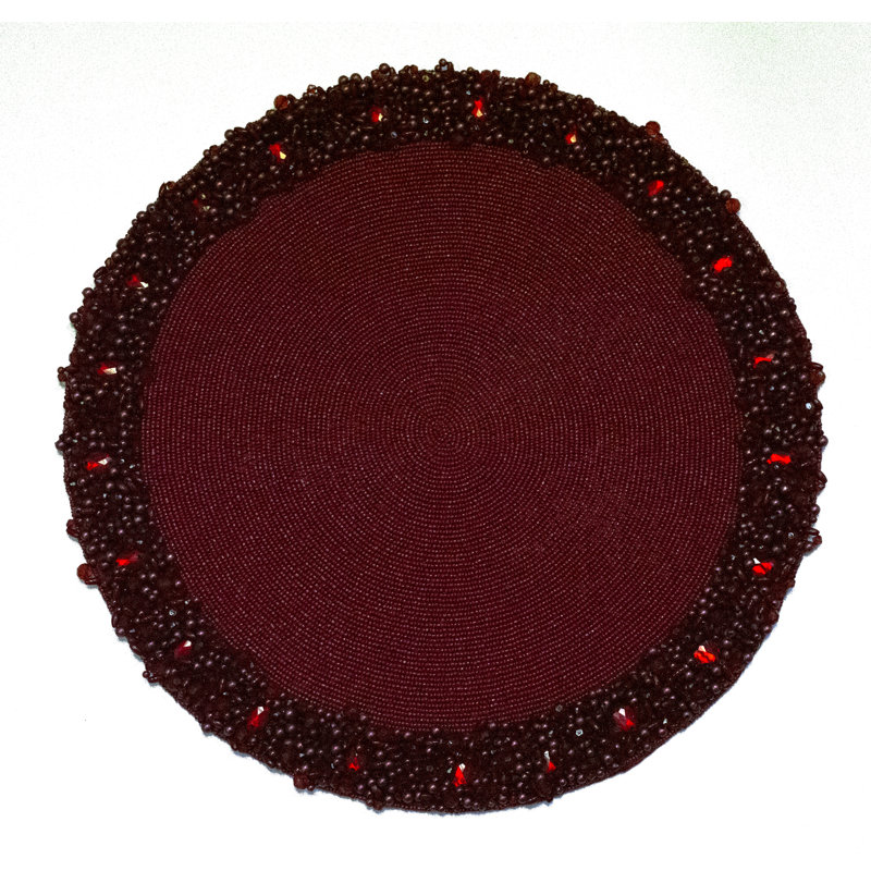 Classic Hand Beaded Round Placemat, Burgundy