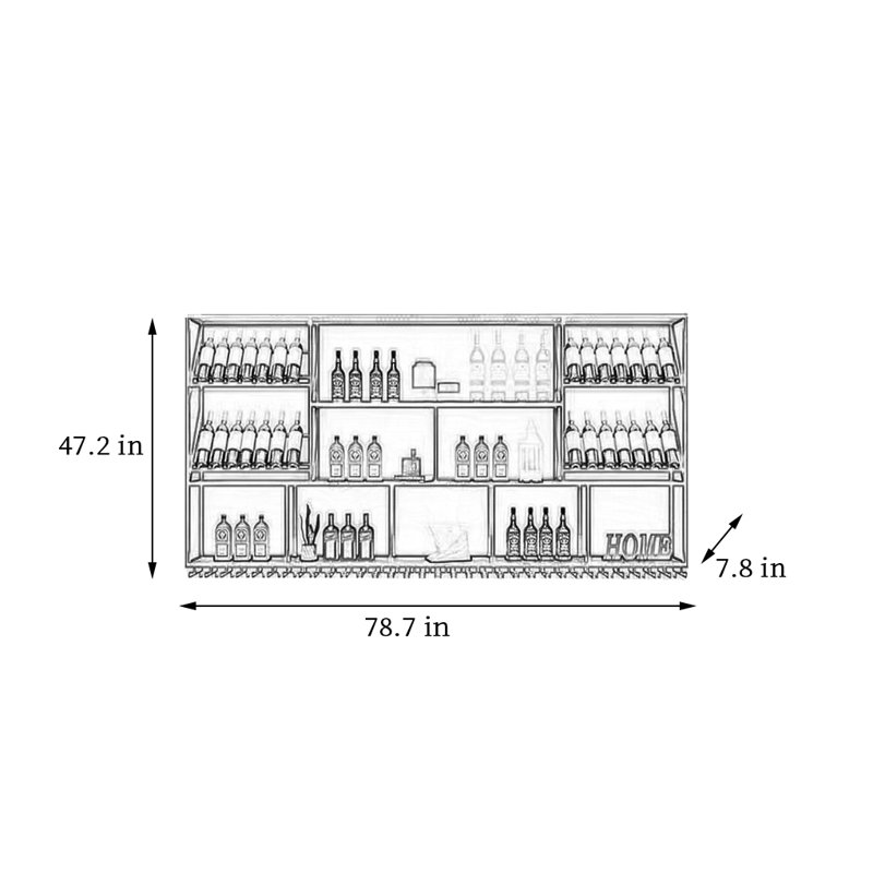 Support à vin de style industriel, Noir, noir, noir, noir, H 47,2 po x l 78,7 po x P 7,8 po