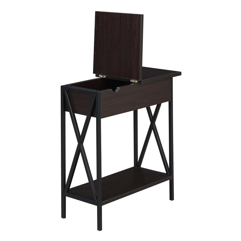 Ariyana End Table with Built-In Outlets and USB Ports, Espresso Top/Black Base