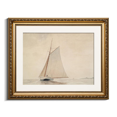 Gold Framed Wall Art Canvas Print Home Decor for Living Room White Sailboat Seascape Watercolor Vintage Beach Painting on Canvas - Coastal Wall Art Prints for Bedroom Office Bathroom 13x16in