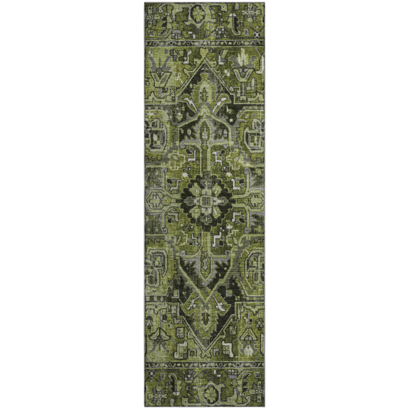 Premium Machine Washable Cerrito AMF570 Olive Rug, Runner 2'3" x 7'6"