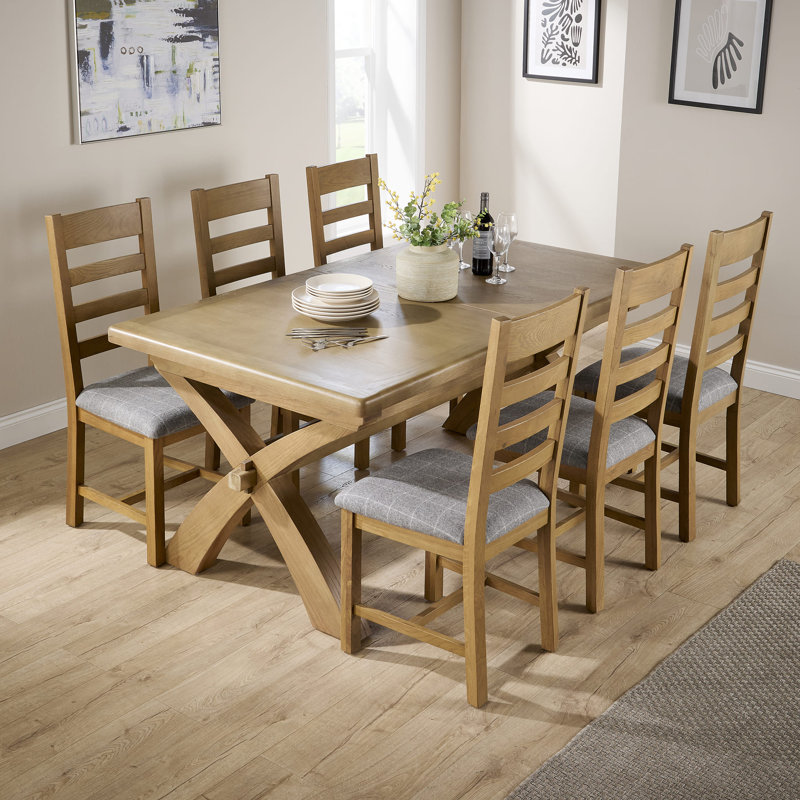 Ciro 2.3m Extending Dining Table & Oak Set 6 Slatted Back Chairs, Gray, 78cm H x 180cm W x 100cm D
