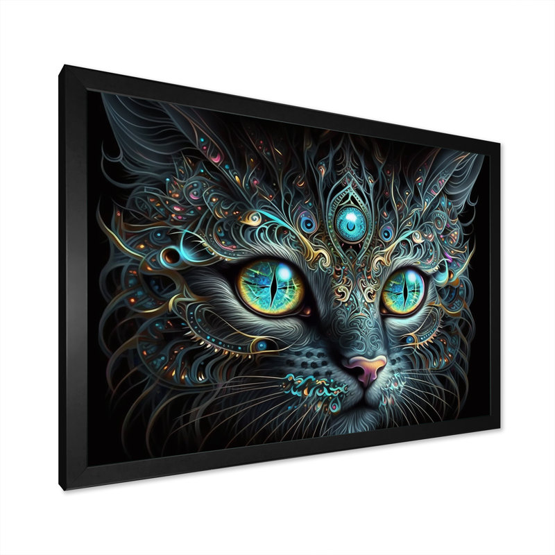 Art mural sur toile lumineux avec des yeux bleus I - animaux, Impression noire sur toile encadrée, L 44 po x H 34 po
