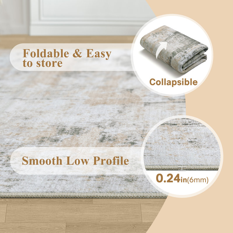 Elroy Modern Abstract Machine Washable Area Rug with Non-Slip Backing, Rectangle 5' x 7'