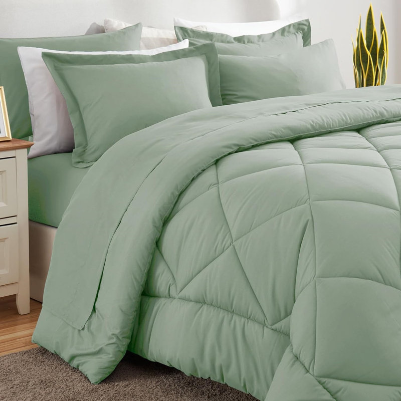 Sage Green Queen Microfiber Reversible Bed in a Bag Set