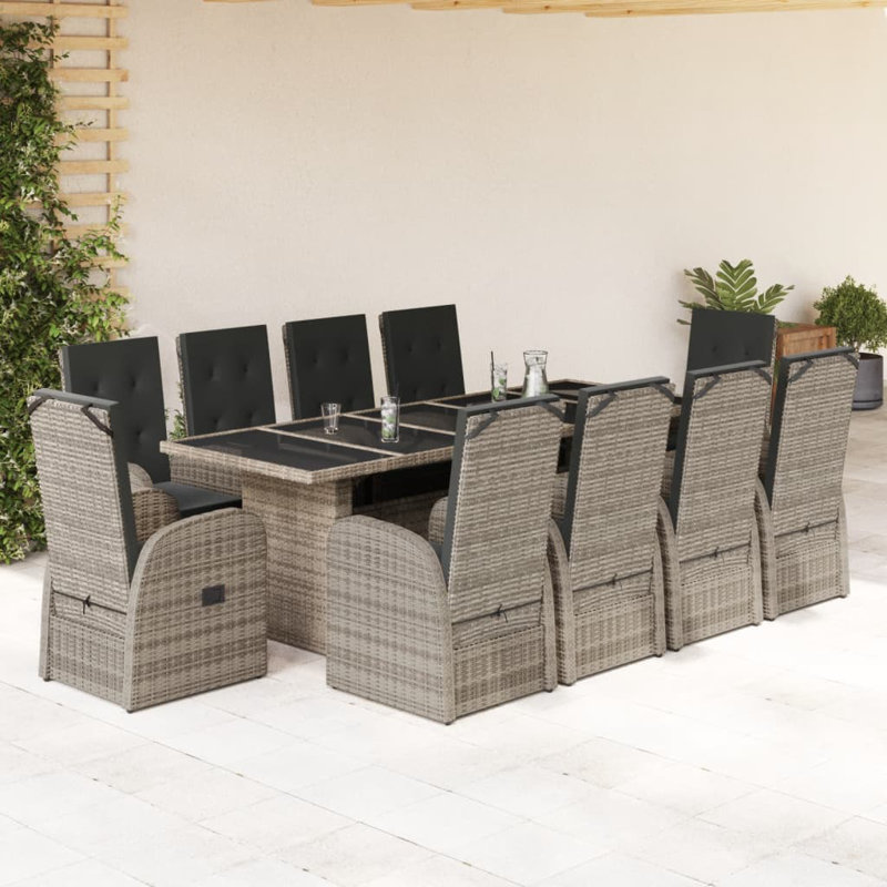 Adelynn 10 - Person Wicker Patio Dining Set with Rectangular Table , Cushions Included