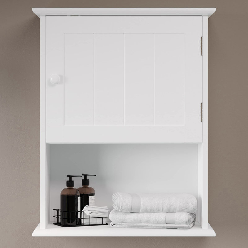 Wall-Mounted Storage Cabinet – Kitchen, Pantry, Laundry Room or Bathroom Organizer with Open Shelf – Bathroom Storage Furniture by Lavish Home (White)