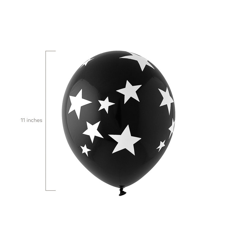 Ballons en latex 11 "Fun Express gris avec étoiles blanches - 24 pièces, Noir